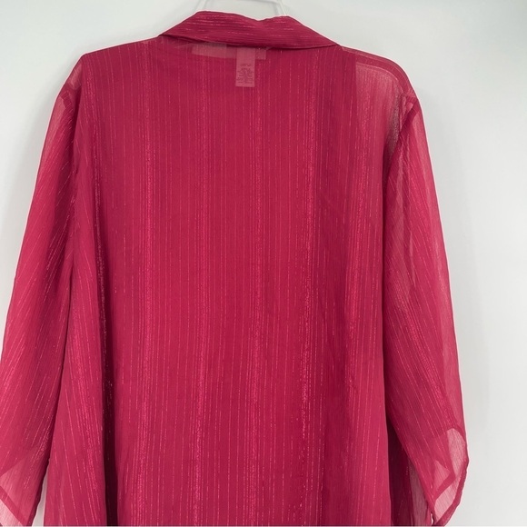 MAGGIE BARNES FOR CATHERINES Maroon LINED Button Up TOP SIZE 2X Metallic - Picture 10 of 12
